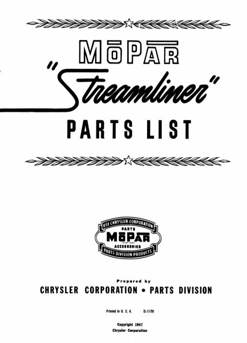 Mopar 1936-1947 Streamliner Catalog  Automotive catalog