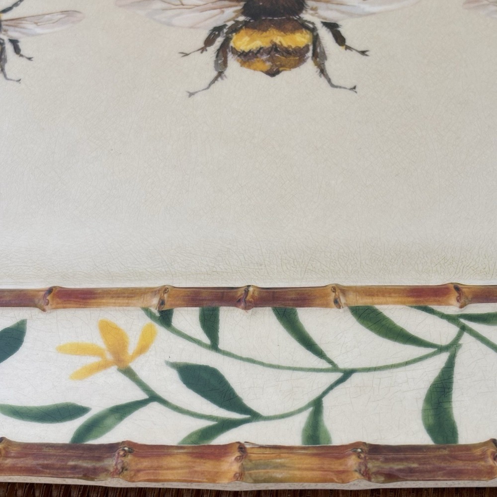 Melamine Picnic Platter Tray Yellow Bee Pattern Bamboo Cheese Party Board