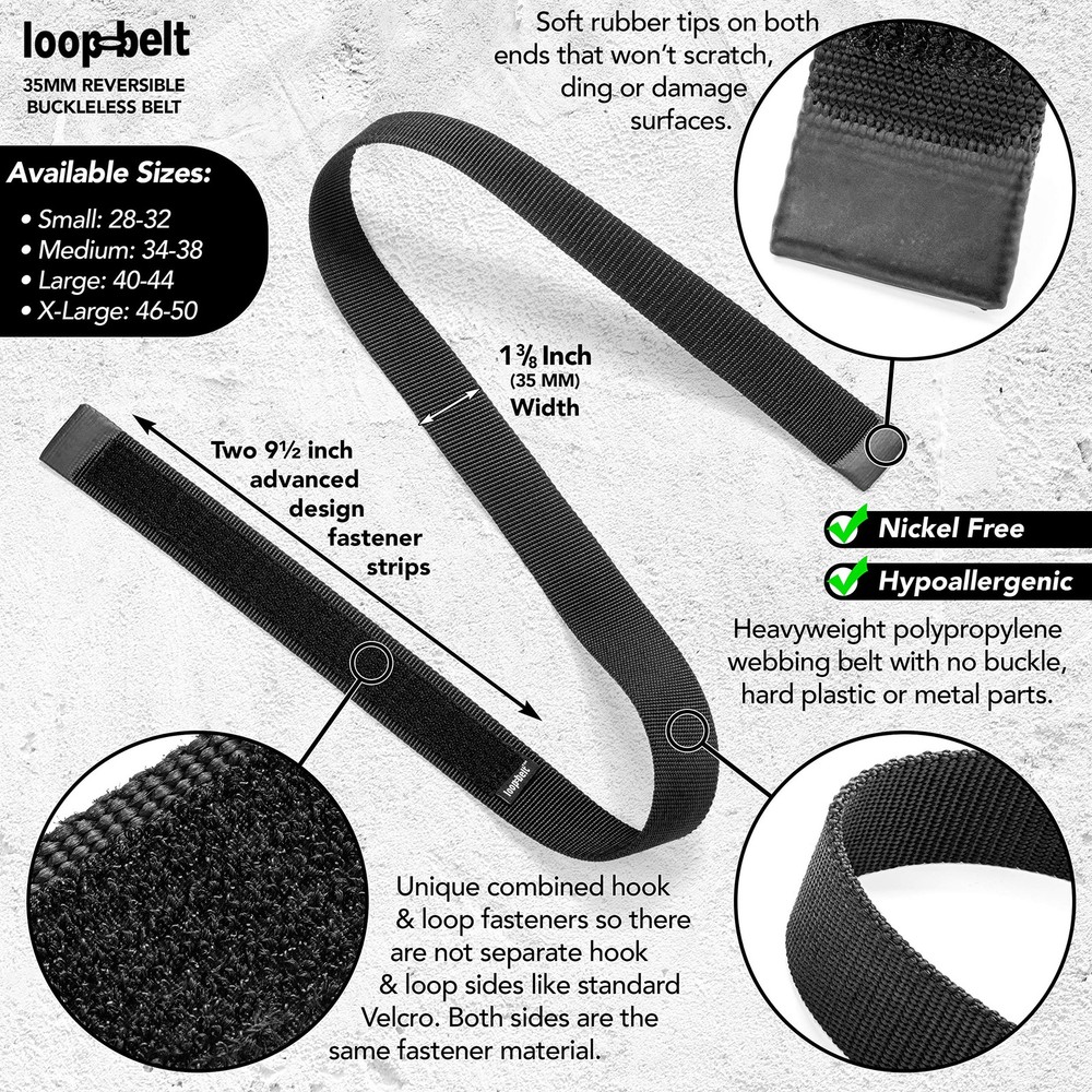 L 40-44 No Scratch Reversible Belt with Advanced Hook & Loop Fasteners