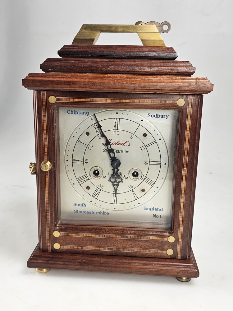 Rare Solid Oak 2 Bells Bracket Clock Chipping Sodbury