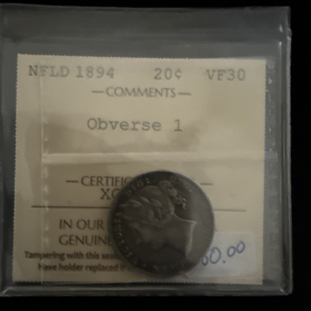1894 Newfoundland Twenty Cent - ICCS VF30 - Obverse 1  C6