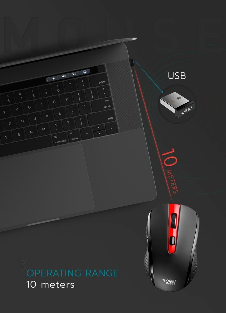 Shhhmouse i440 - Silent Portable Wireless Mouse with USB Receiver