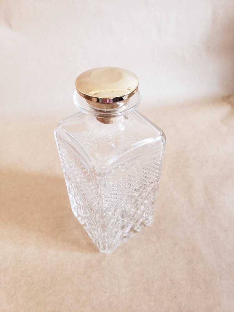 Vintage Patterned Transparent Glass Whiskey and Beverage Bottle