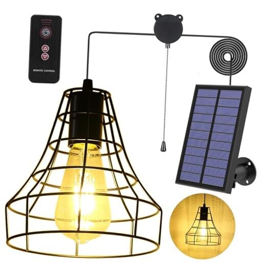 Solar Pendant Lights, Solar Powered Shed Light with Pull Cord and Remote Horn