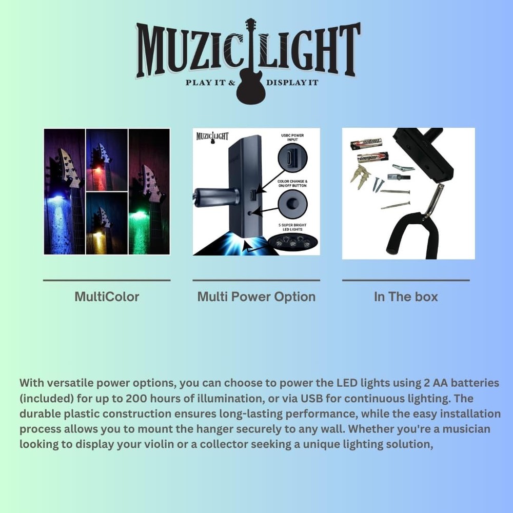 MuzicLight Light Up Guitar Wall Mount, LED Multicolor