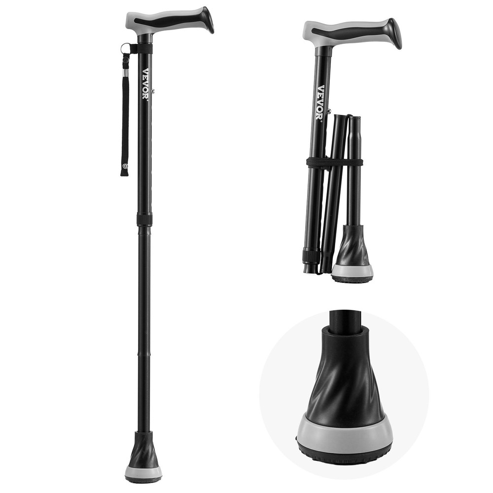 Walking Cane Folding Walking Stick 8-Level Adjustable Height & Pivoting Tip