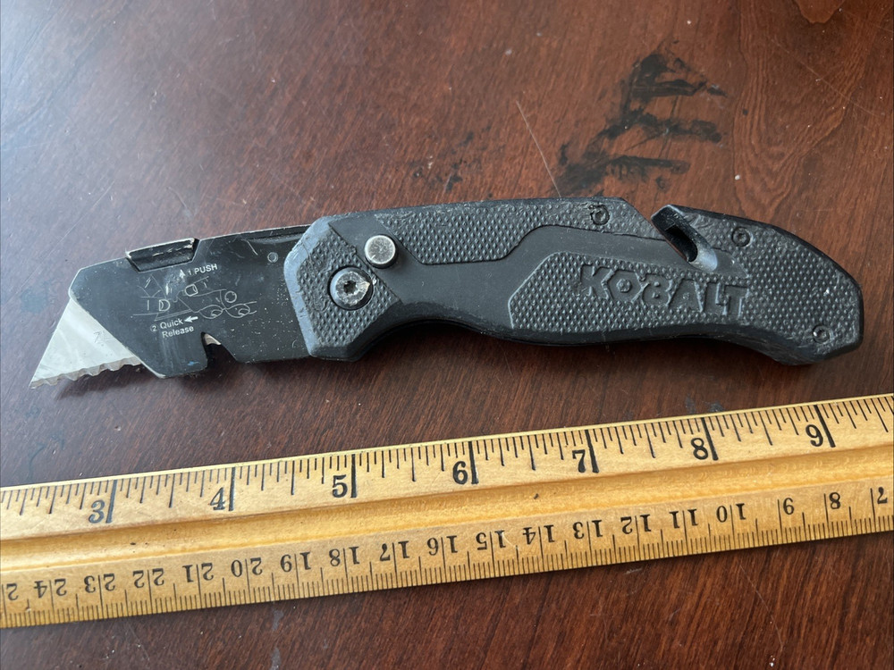 Kobalt Folding Utility Knife Black Rubberized Handle Stainless Steel Blade
