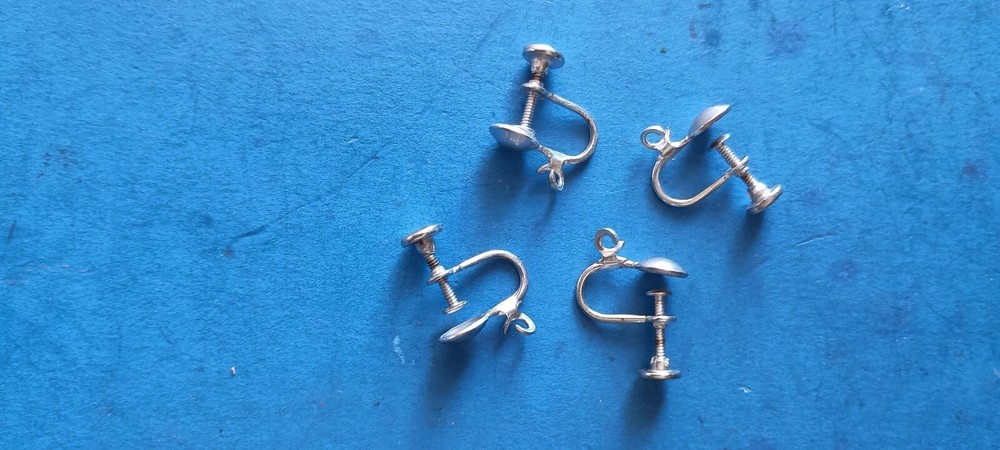 Screw back dangle earring finding setting, 2 Pair, 4 Pieces, Nickle Plated Brass