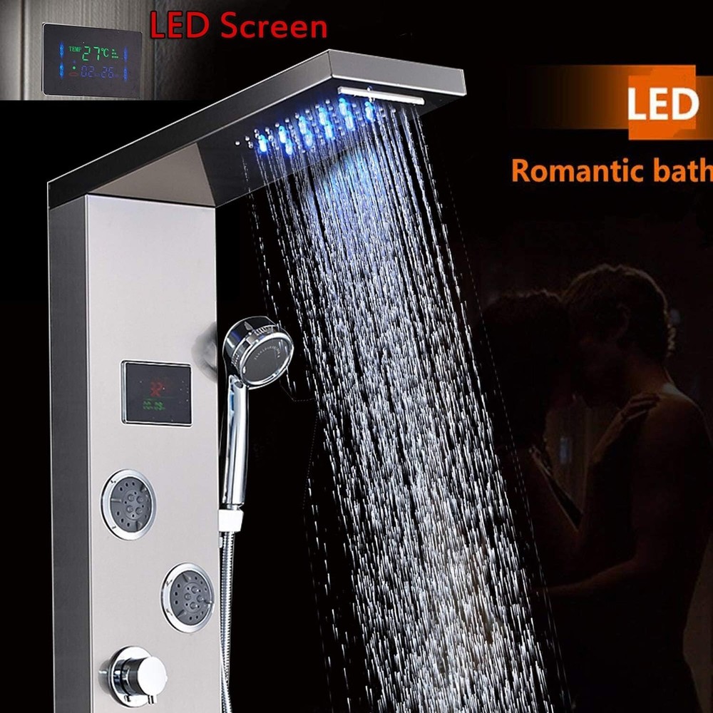 Stainless Steel Shower Panel System 5 Function LED Rain&Waterfall Message Body