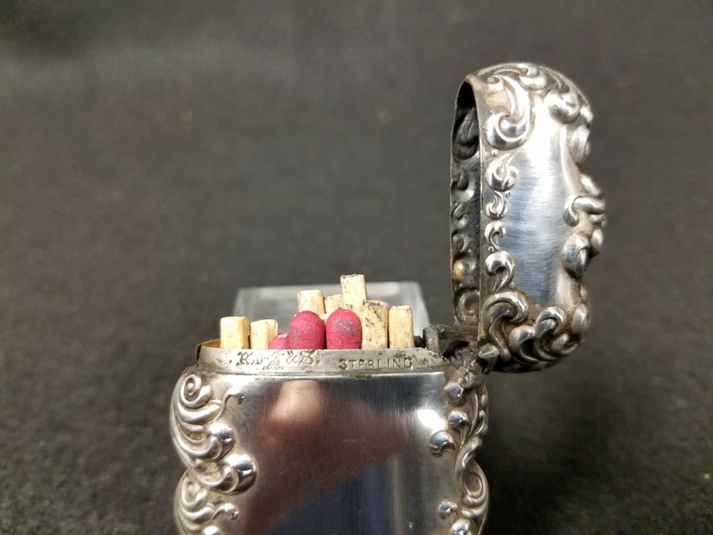 Antique Repousse' Sterling Silver Vesta Match Case R. WALLACE Co.