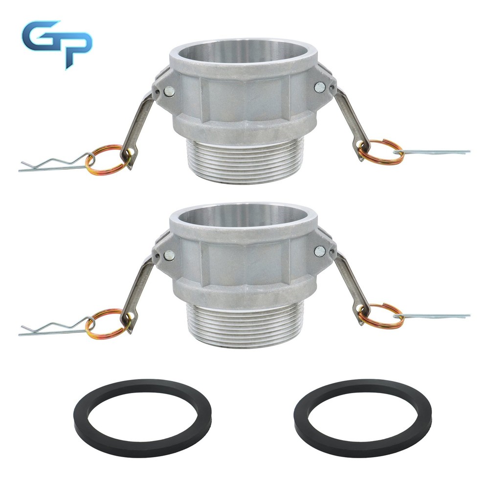 2PCS Type B 3in Camlock Set w/Gaskets - Plug & NPT Male Aluminum Fitting