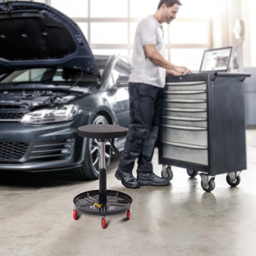 Pneumatic Mechanic Roller Seat Adjustable Rolling Stool with Tool Tray