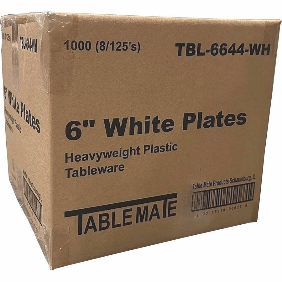 Tablemate 6644WH Plastic Plate 6" Diameter White 125/pack