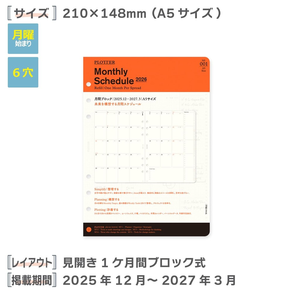 PLOTTER System Planner Refill 2026 A5 Monthly (Starts December 2025)