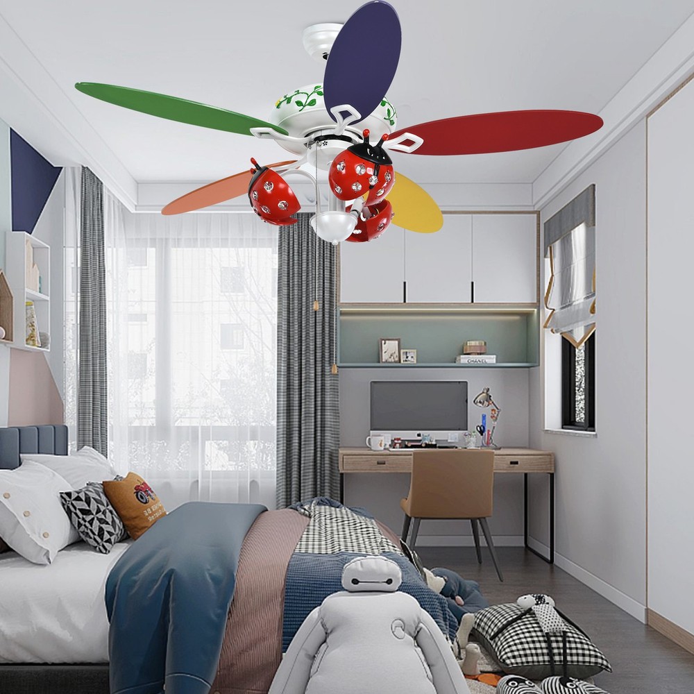 52" Ceiling Fan w/Light Kids Fan Light w/Pull Chain Control Beetle Multicolor