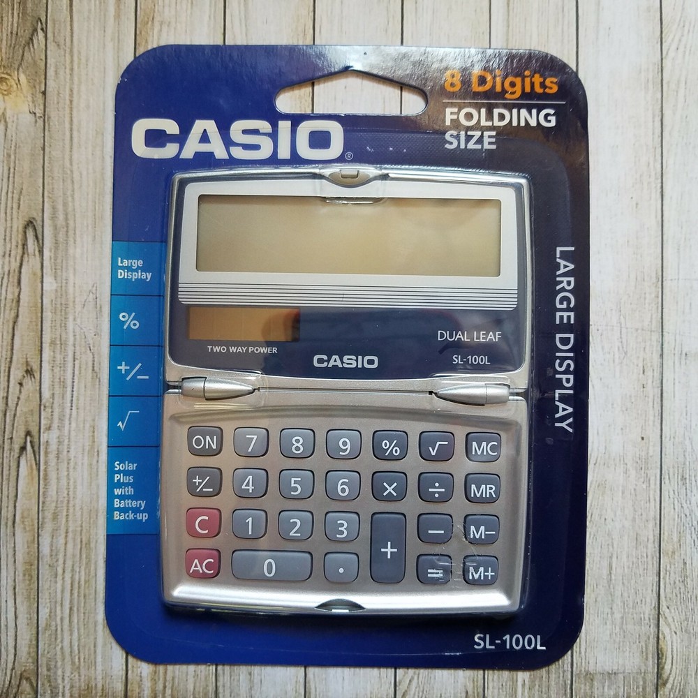 Casio Folding Calculator SL-100L Dual Leaf Two Way Power Large 8 Digit Display