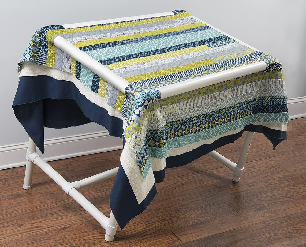 Adjustable White Quilter's Floor Frame for Comfortable Crafting