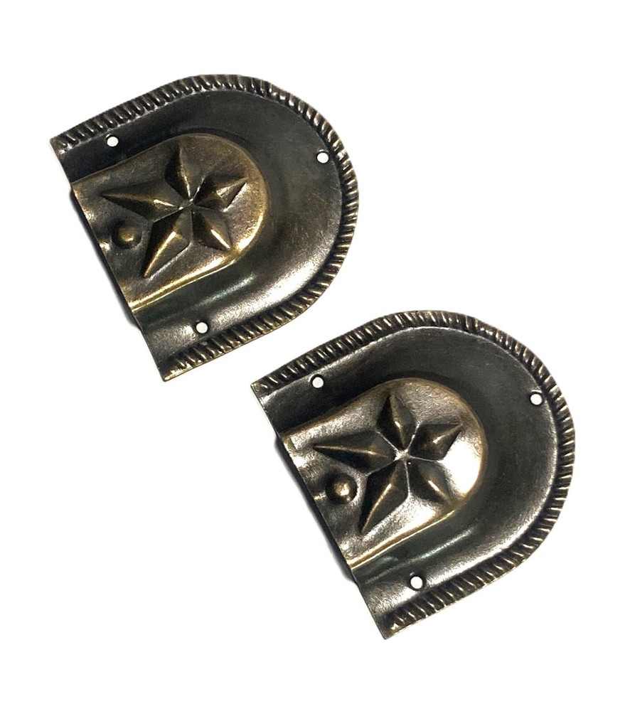 Trunk Handle Loop Star Design For Camel Back Steamer Antique Brass Finish Pair