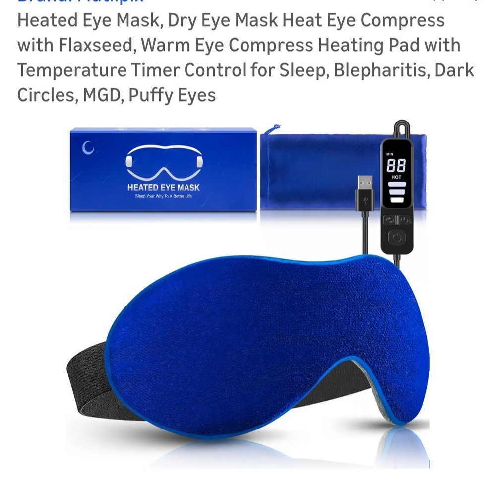 Heated Eye Mask w/ Temp Timer Control for Sleep, Blepharitis, Dark Circles