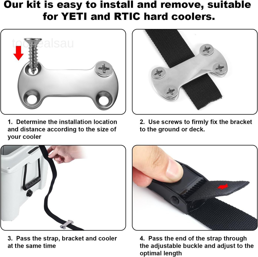 Cooler Tie Down Kit, Straps for Fixed Coolers to Medium, black,silver
