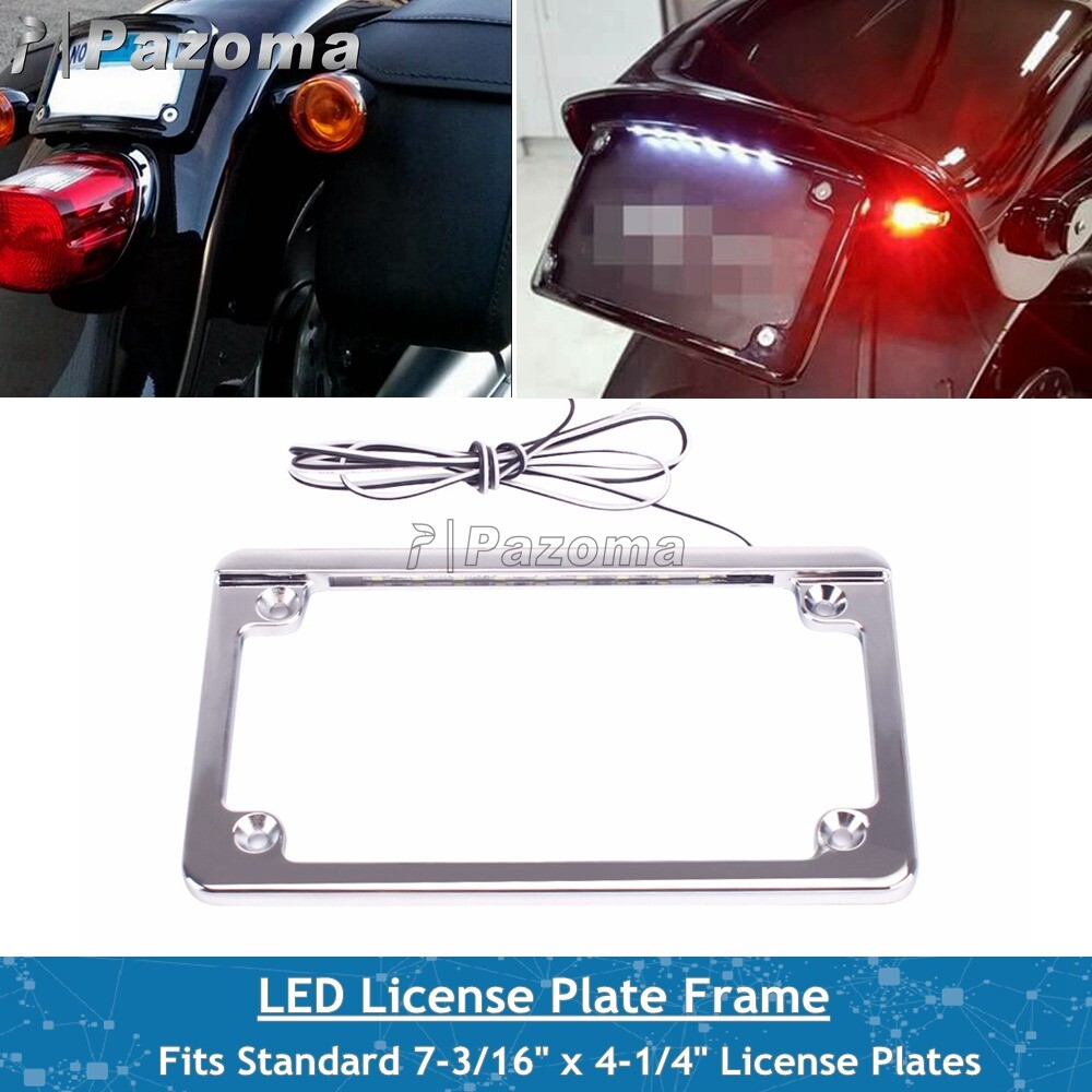 Motorcycle Chrome LED License Plate Bracket Frame w/ Light For Harley Davidson