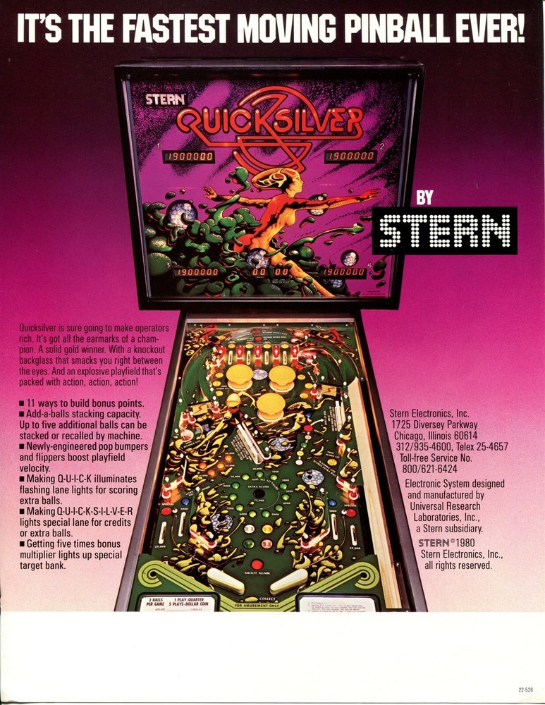 Quicksilver Stern Pinball - Mint Flyer/ Brochure / Ad