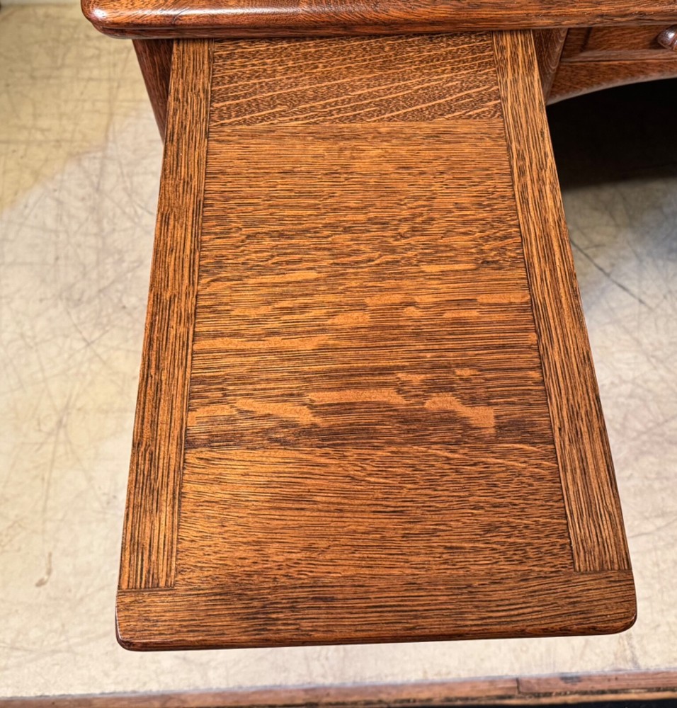 Antique Oak 50" Raised Panel S-Roll Top Desk with Carved Pulls