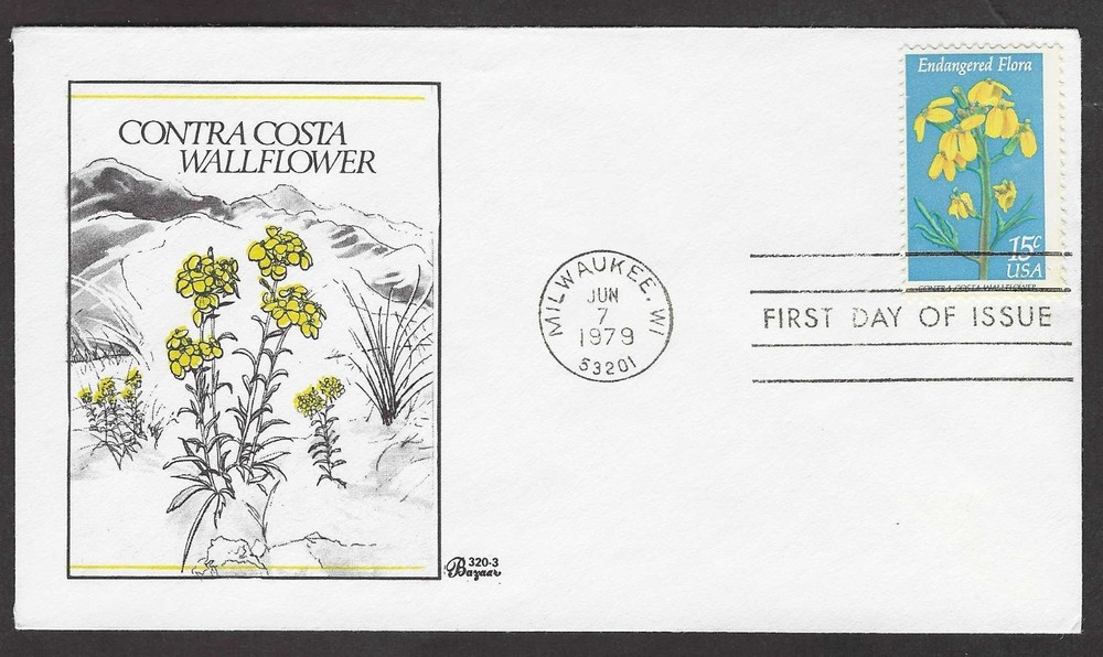 #1785 15c Endangered Flora -Contra Costa Wallflower- Bazaar FDC