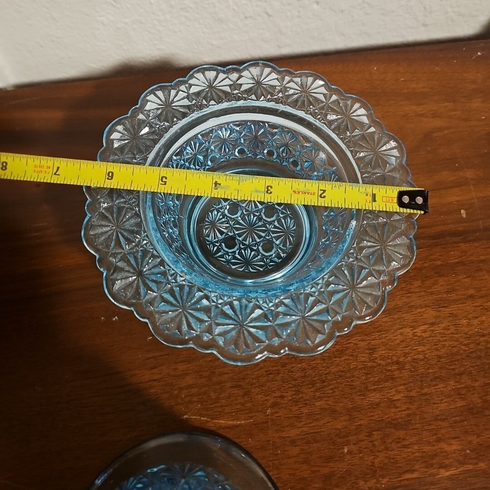 L E Smith Blue Daisy & Button Bell Shape Candy Sish Bowl Rare