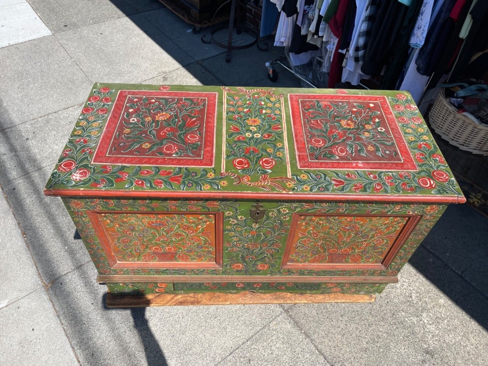 Hand Painted Trunk Romanian Fold Art 1910