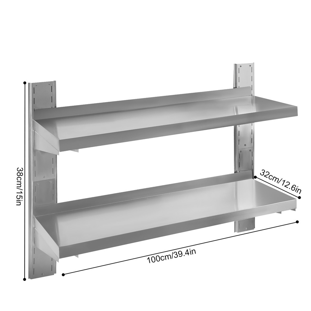 2-Tier Stainless Steel Wall Shelf - Versatile Storage for Kitchen & Garage