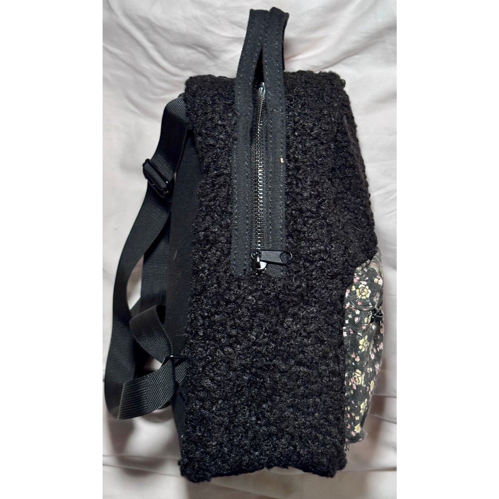 NWT Black Fuzzy Full Zip Adjustable Mini Backpack FREE SHIP