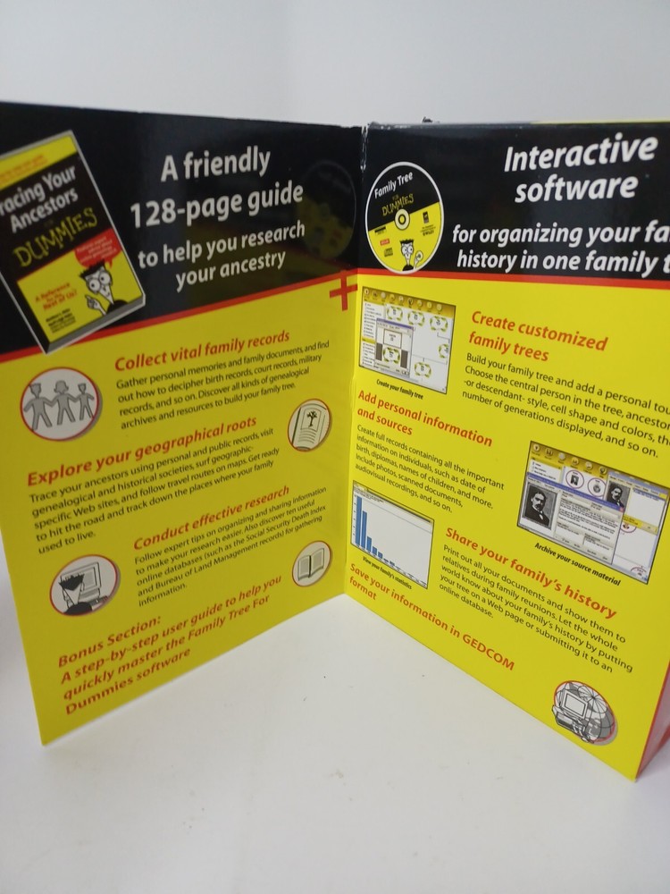 Family Tree For Dummies Software (PC CD-ROM) + Reference Book NEW Sealed