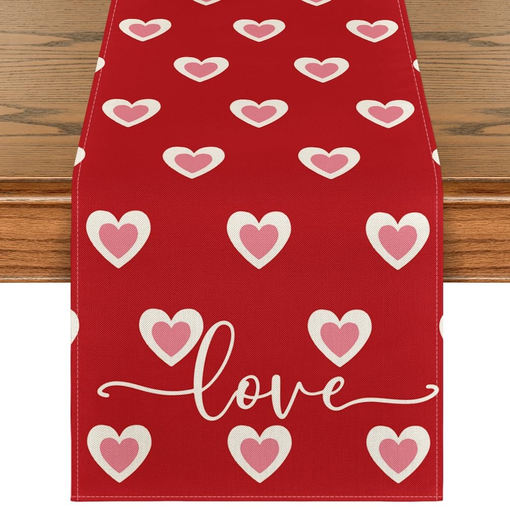 Artoid Mode Red Love Hearts Valentine's Table Runner, Wedding Kitchen Dining Tab