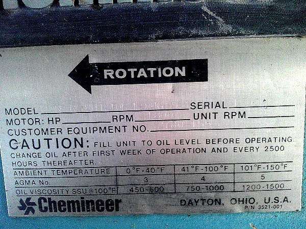 1 Hp Chemineer Right Angle Drive 21.4 -1 ratio 1 HTD 1