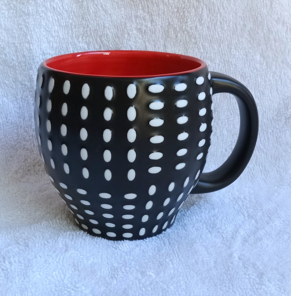 Starbucks Black White Dotted Mug Red Inside 2008 Bone China