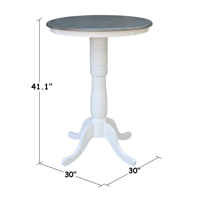 30" Round Solid Wood Gray Table-Bar Height