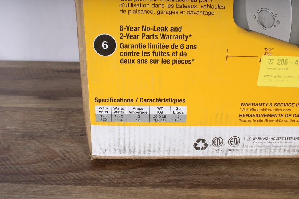 Rheem XE04MT06U0 4 Gallon 120V Plug-In Mini Tank Water Heater Performance -Open