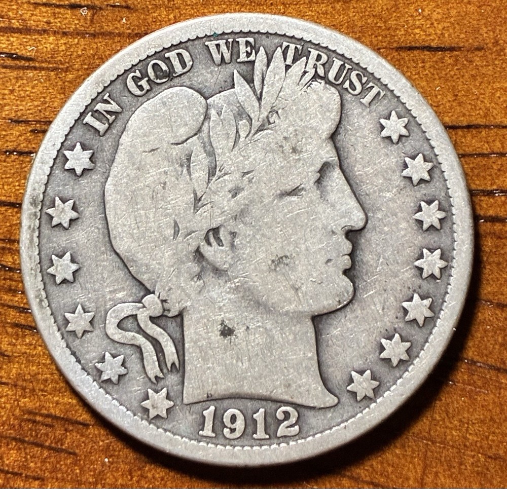 1912 S Silver Barber Half Dollar, 90% Silver