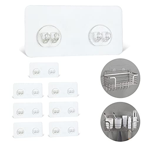 + 8 Pack Shower Caddy Adhesive Hooks Replacement, Strong Sticker Double Hooks