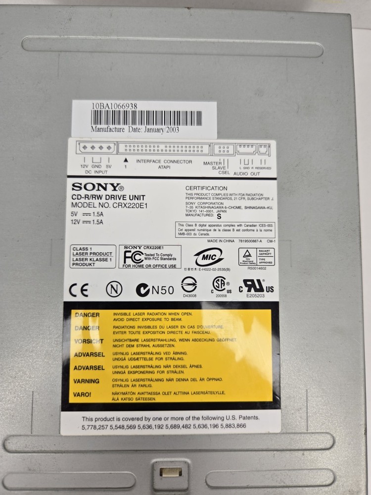 Sony CRX220E1 CD-R/RW Internal IDE Drive