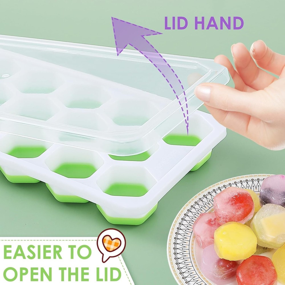 Ice Cube Tray, Easy Release Hexagonal Honeycomb Silicone Molds with Lid 2-Pack