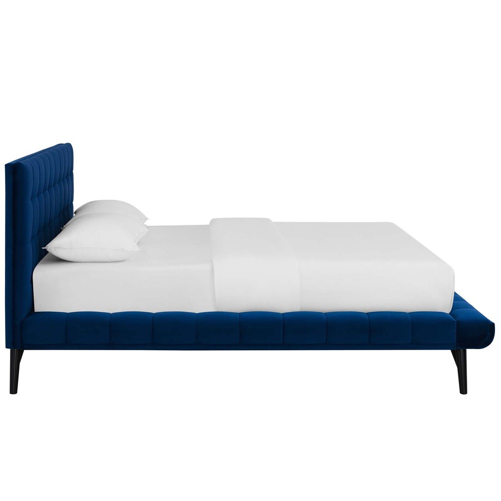 Modway Julia Queen Biscuit Tufted Performance Velvet Platform Bed in Navy