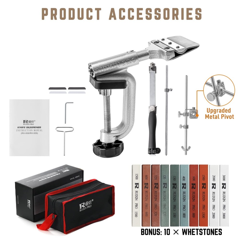 Professional Knife Sharpener Kit with 10 Whetstones, 360° Flip Design, Fixed ...