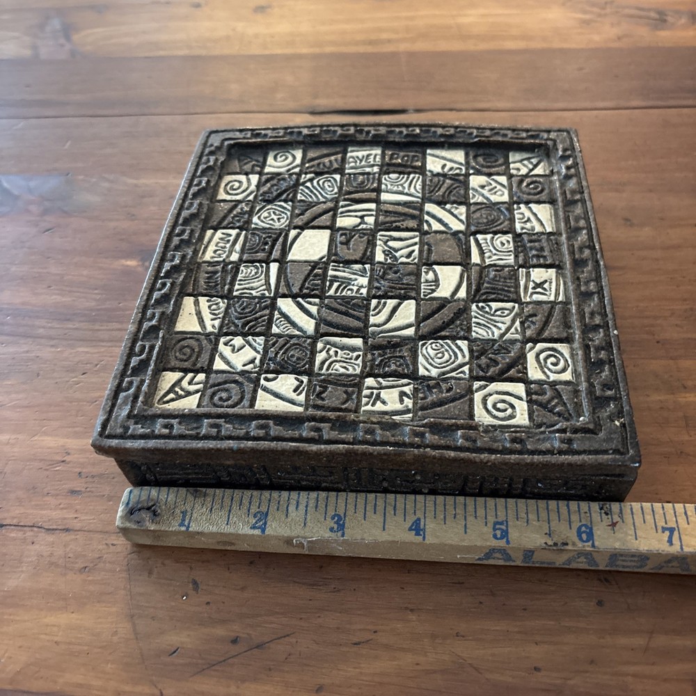 Vintage Mini Mayan Aztec Chess Set Complete Brown & Cream