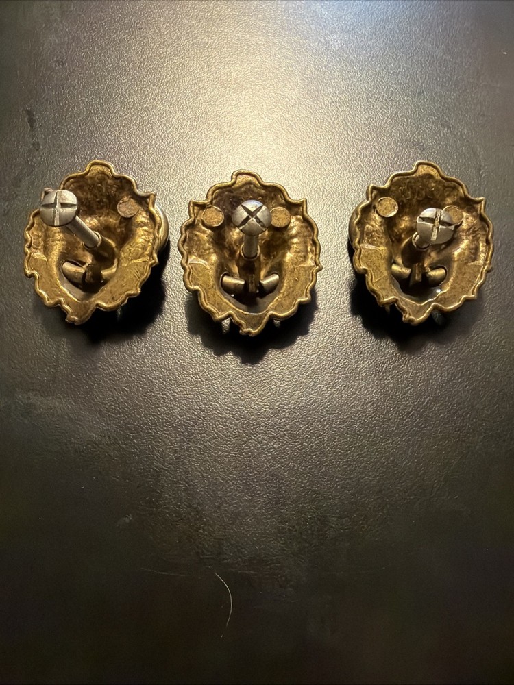 Antique Vintage Solid Brass Lions Lion's Head Knob Pull Drop Handle