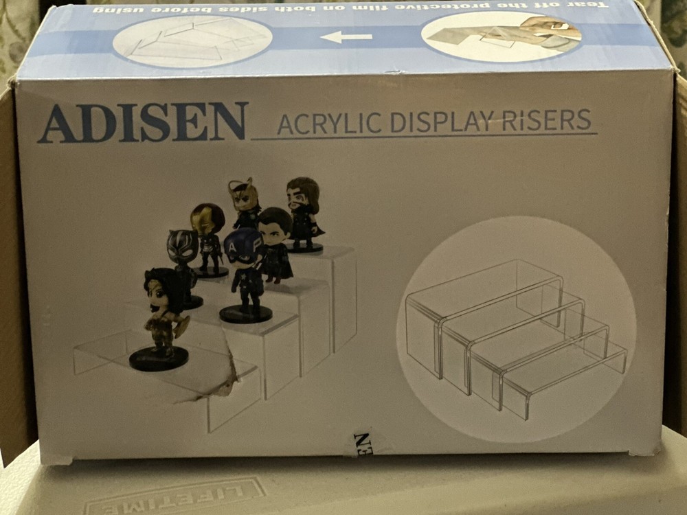 Large Acrylic Risers 8 Pcs 2 Set Display Rectangular Stands Shelf Clear