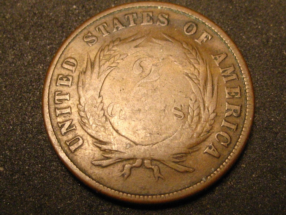 1870 Two Cent Piece NEAR COMPLETE SHIELD LINES HORIZONTAL & VERTICAL
