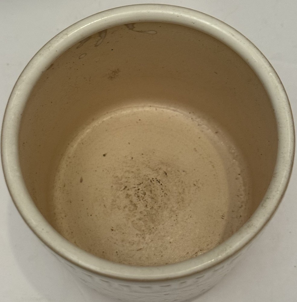 Footed White Geometric Ceramic Pot 4.5” Diameter 4.5” Height