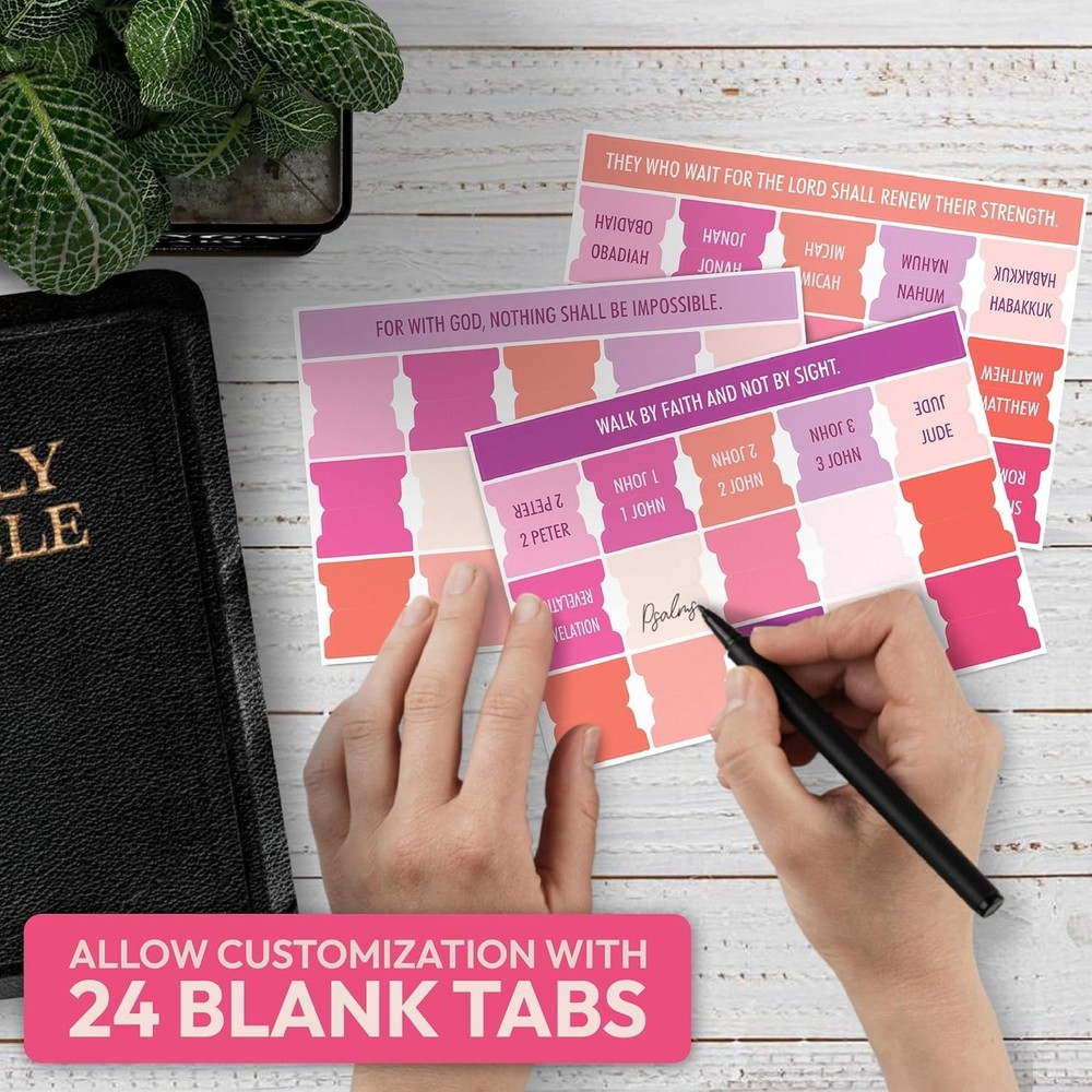 90 Pink Bible Tabs, Large Print Laminated Study Index Tabs